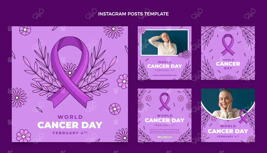 مجموعه پست‌های اینستاگرام روز جهانی سرطان با طراحی دستي