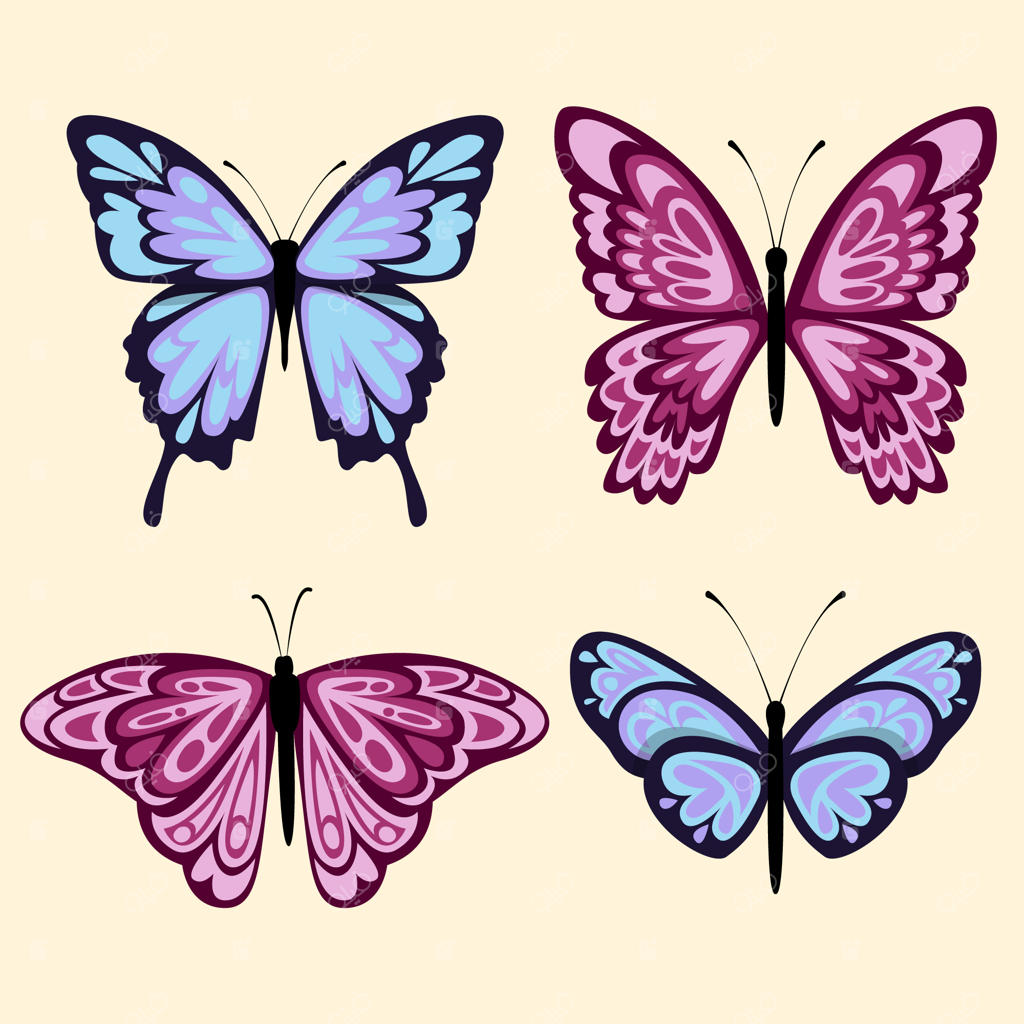 طراحی دست‌ساز مجموعه پروانه‌ها