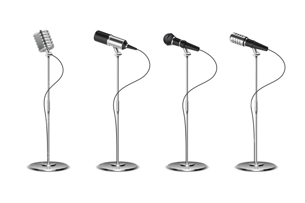 مجموعه میکروفون ایستاده و تجهیزات صوتی: میکروفون‌های موسیقی و کارائوکه