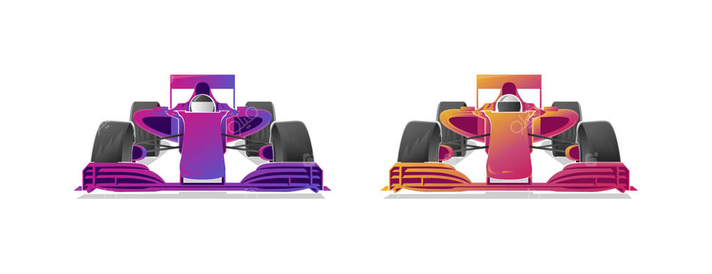 تصاویر گرافیکی مدرن ماشین‌های سوپراسپرت در حال مسابقه با گرادیان دو رنگ - نمای جلو