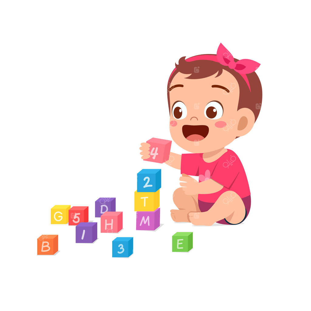 دختر کوچولوی ناز مشغول بازی با آجرهای رنگارنگ