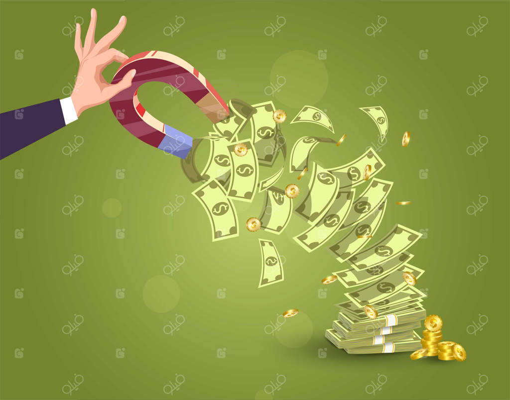 دست انسان با یک آهنربا، جذب سرمایه‌گذاری‌ها.