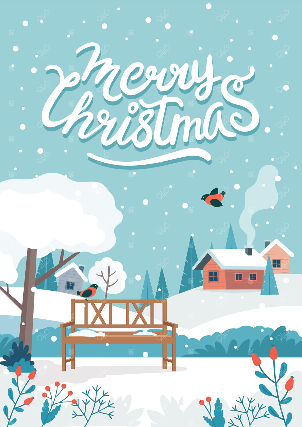 کارت تبریک کریسمس با منظره زیبا و نوشته‌های جذاب