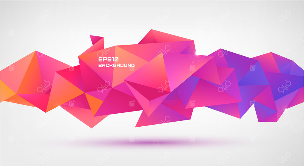شکل هندسی سه‌بعدی وکتور به صورت انتزاعی و جدا. مناسب برای بنر، وب، بروشور، آگهی، پوستر و غیره. پس‌زمینه با سبک مدرن پلی‌ پایین به رنگ قرمز و بنفش.