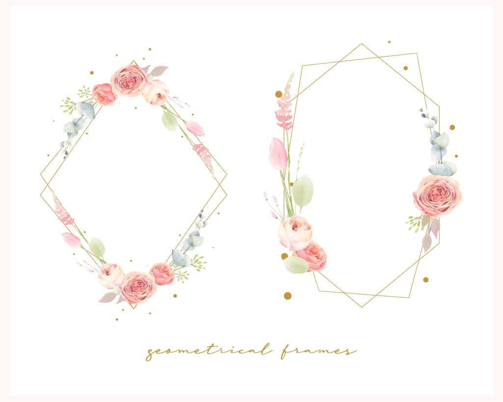 مجموعه‌ای از قاب‌های عروسی آبرنگی با طرح گل
