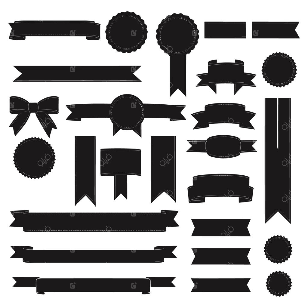 مجموعه وکتور سیلوئت و طرح سیاه روبان و بنر