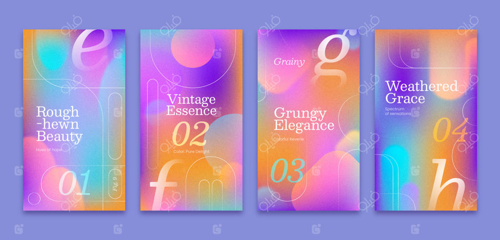 مجموعه استوری‌های اینستاگرام با رنگ‌های گرادیان و بافت‌دار