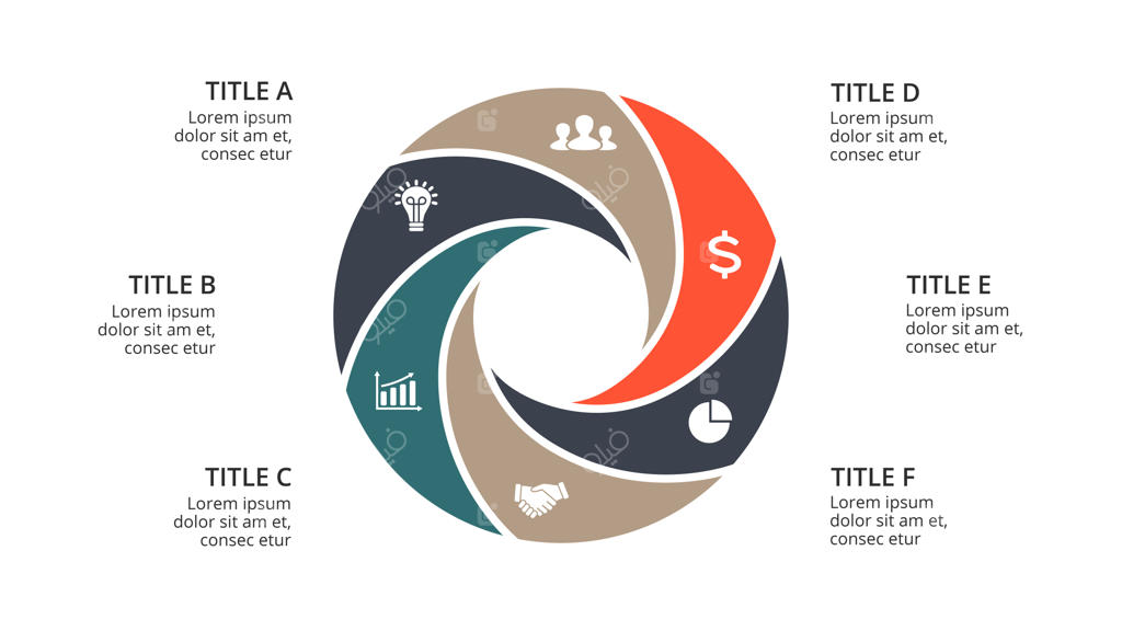 پترن ارائه اینفوگرافیک دایره‌ای: نمودار مراحل و گزینه‌ها