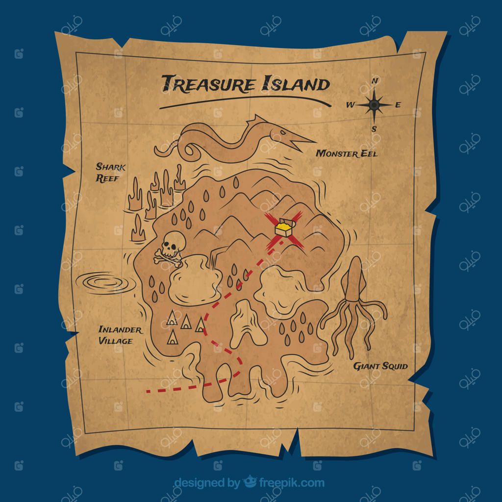 نسخه قدیمی کاغذ با نقشه جزیره گنج