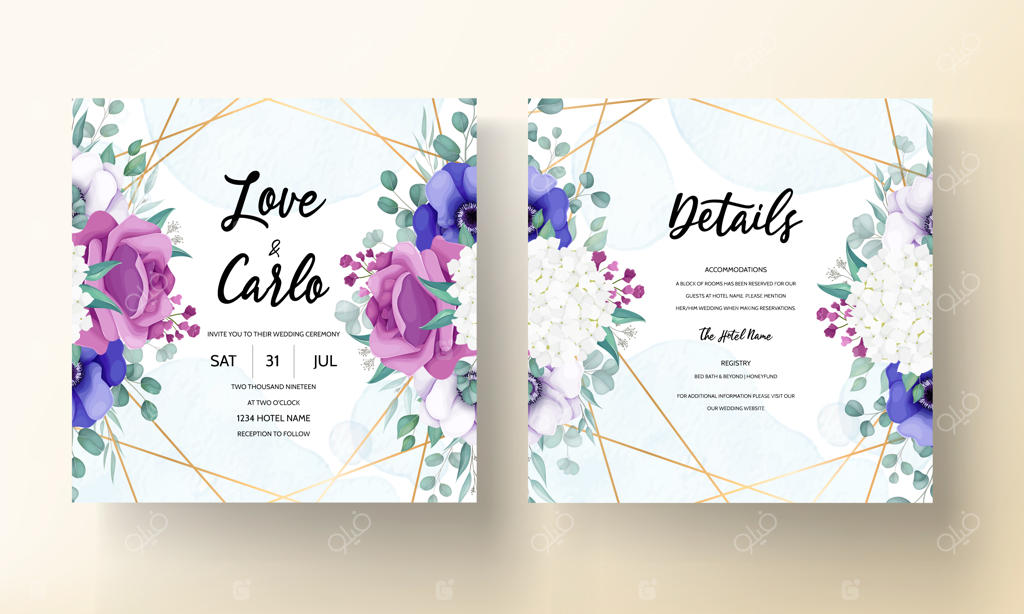 پترن کارت دعوت عروسی با طرح گل رز و شقایق زیبا