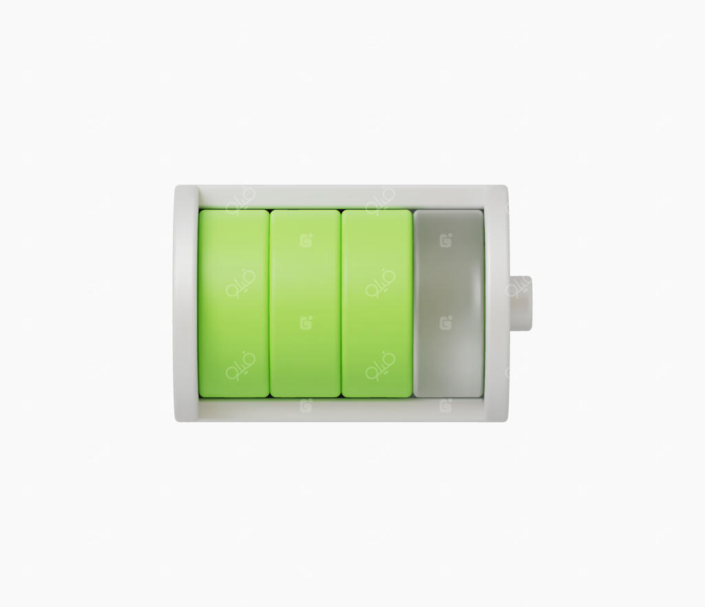 تصویر وکتوری واقع‌گرایانه سطح شارژ باتری سه‌بعدی