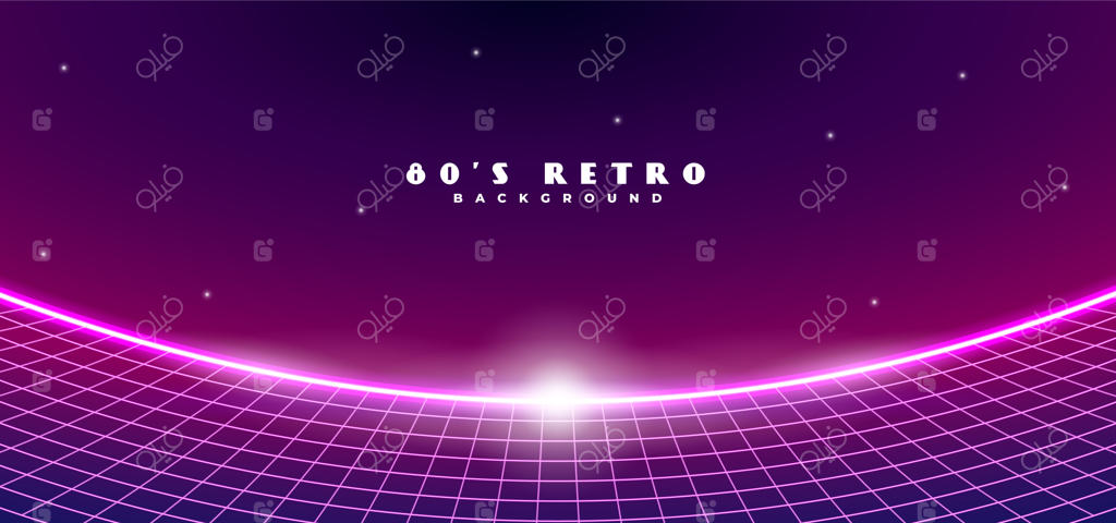 پس‌زمینه‌ای با افق فضای سایبری به سبک آینده‌نگر دهه ۱۹۸۰ با تأثیر لنز فیش‌آی景