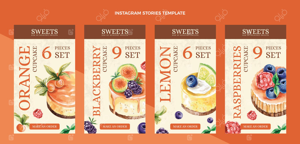 استوری‌های اینستاگرام با موضوع غذا و نقاشی آبرنگی