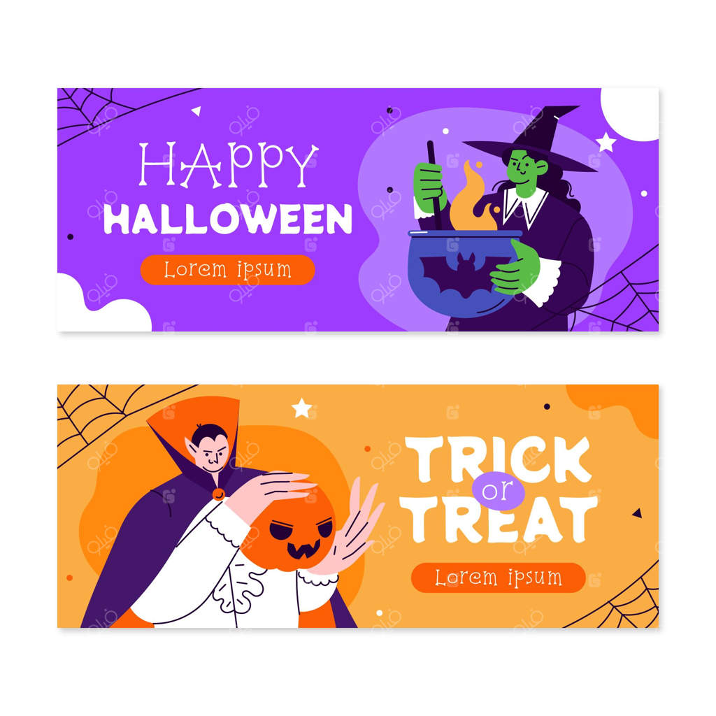 مجموعه بنرهای افقی دستی کشیده هالووین