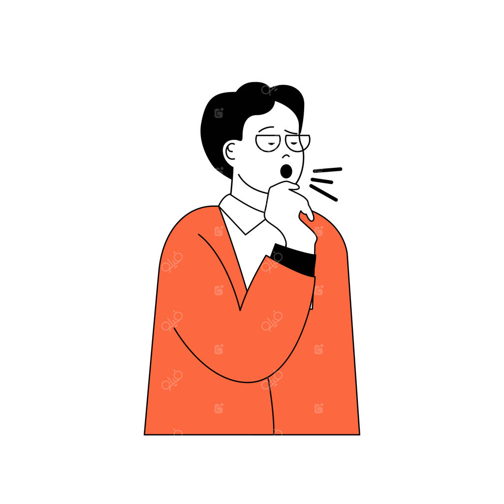 وکتور مفهومی ویروس کرونا با طراحی فلت و شخصیت‌های کارتونی؛ مرد در حال سرفه با علائم بیماری، مناسب برای بنر شبکه‌های اجتماعی و تبلیغات