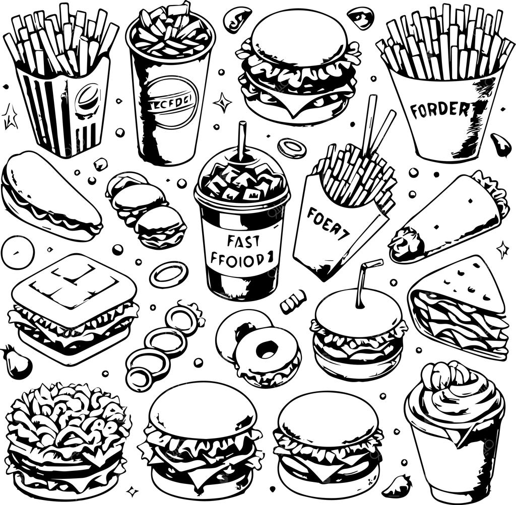 المان‌های فست فود با طراحی دستی
