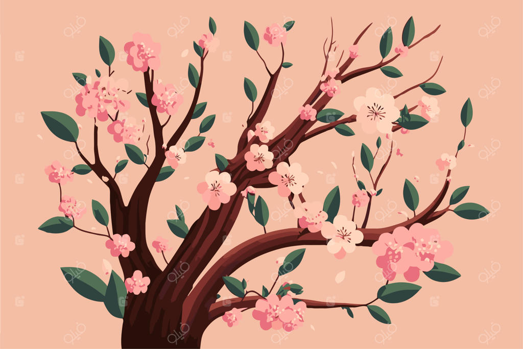 پس‌زمینه بهاری ژاپن با شاخه درخت شکوفه‌های گیلاس ساکورا