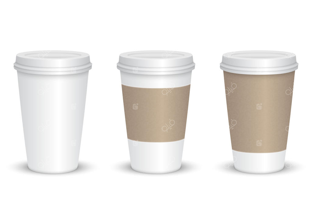 مجموعه واقعی فنجان‌های قهوه سفید. تصویرسازی وکتور