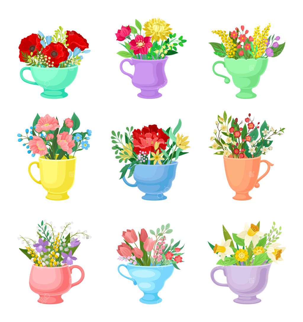 مجموعه گل‌آرایی‌ها در دایره‌های سرامیکی تک‌رنگ