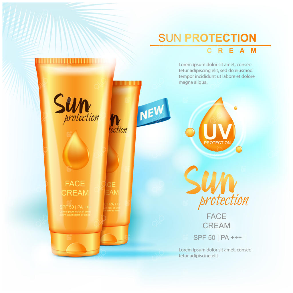 محصولات آرایشی محافظت از آفتاب: تصویرسازی برای مجله و قالب تبلیغاتی کرم‌های تیوپی