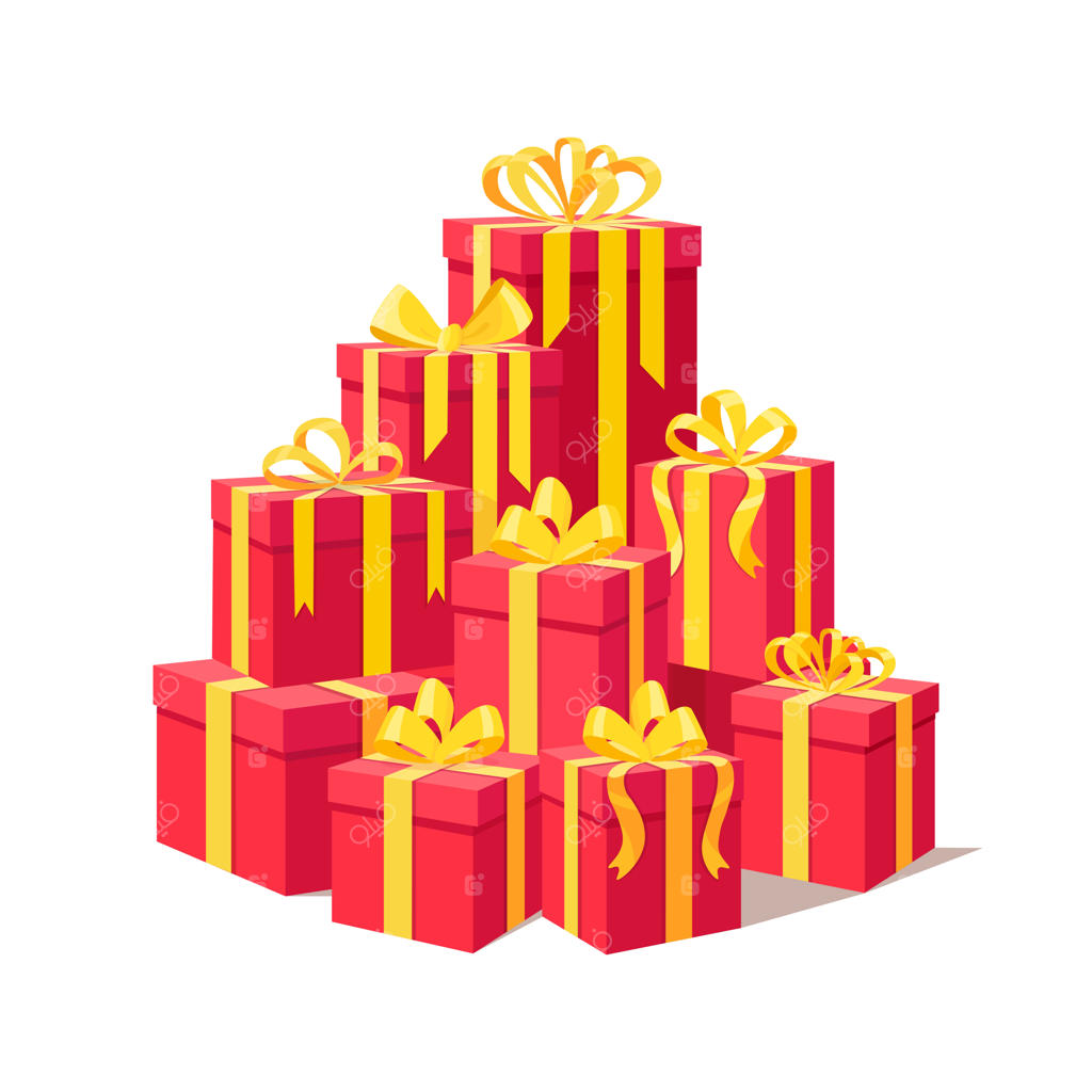 توده بزرگی از جعبه‌های هدیه روی پس‌زمینه سفید