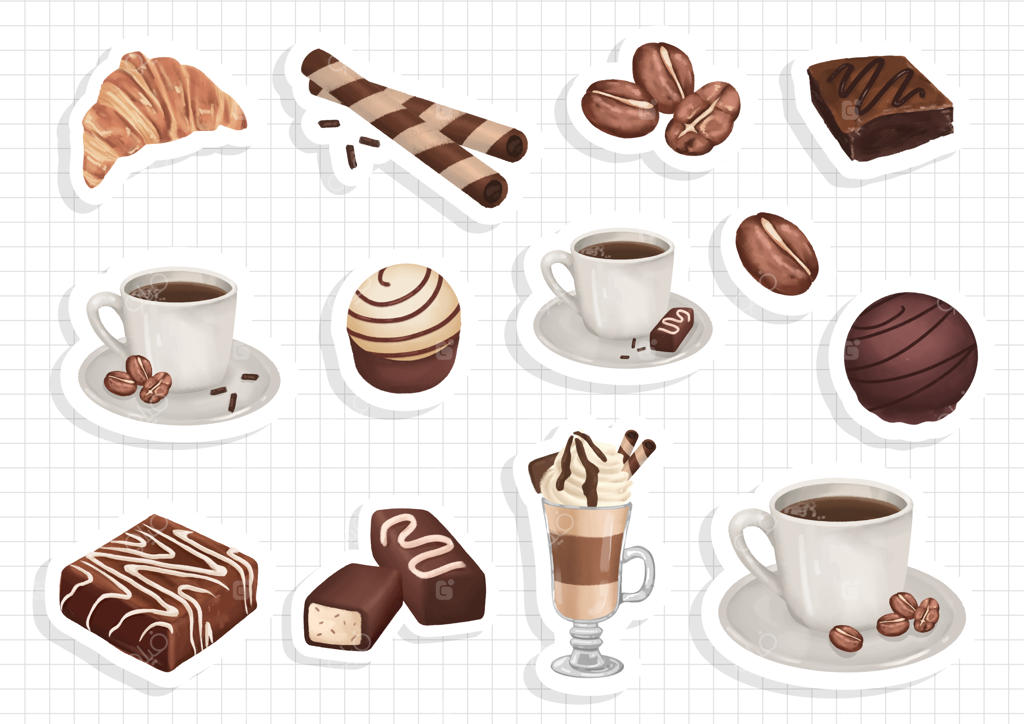 برگه برچسب مجموعه قهوه با طراحی آبرنگی وکتور