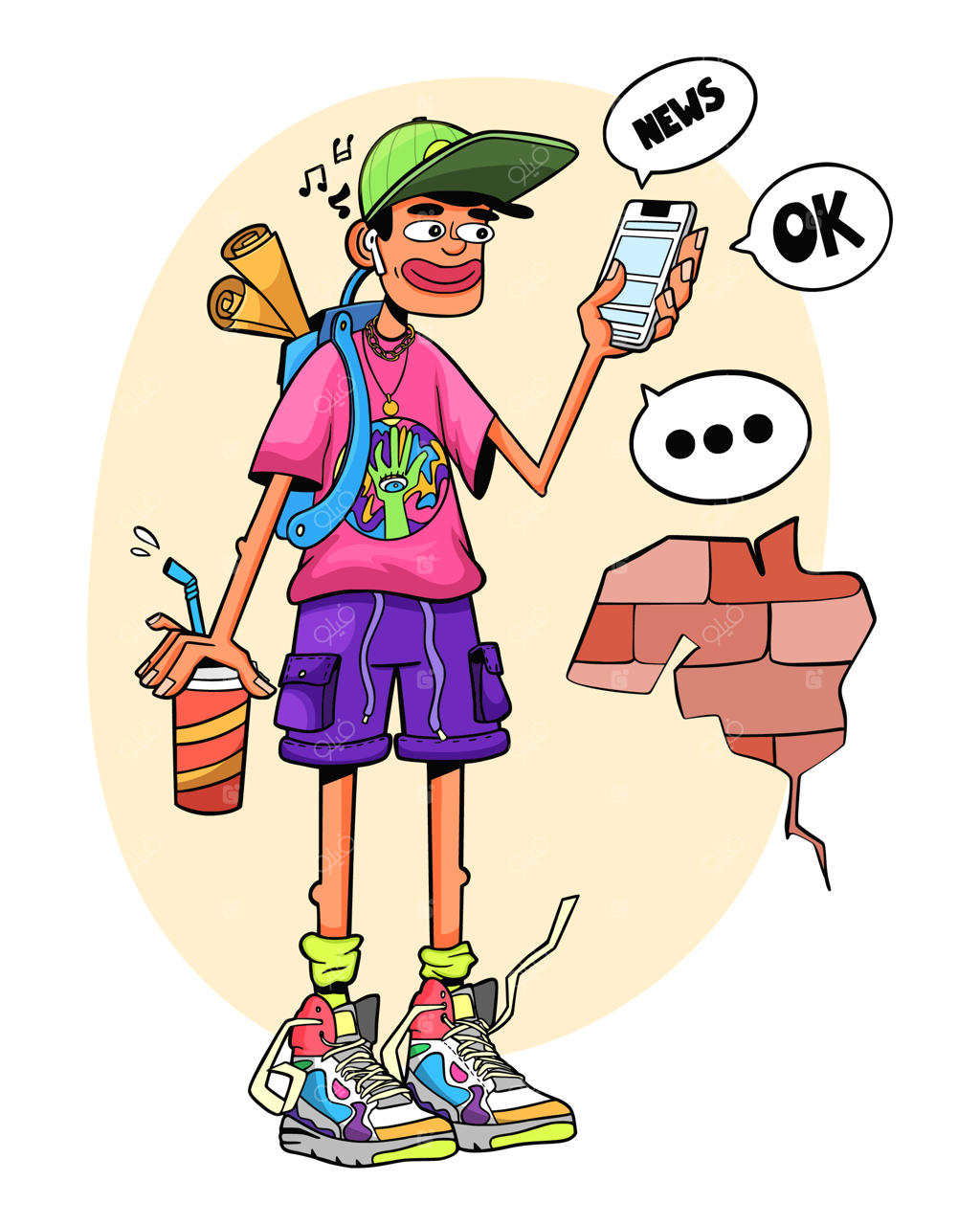 مرد جوان شیک با قهوه و گوشی در دست