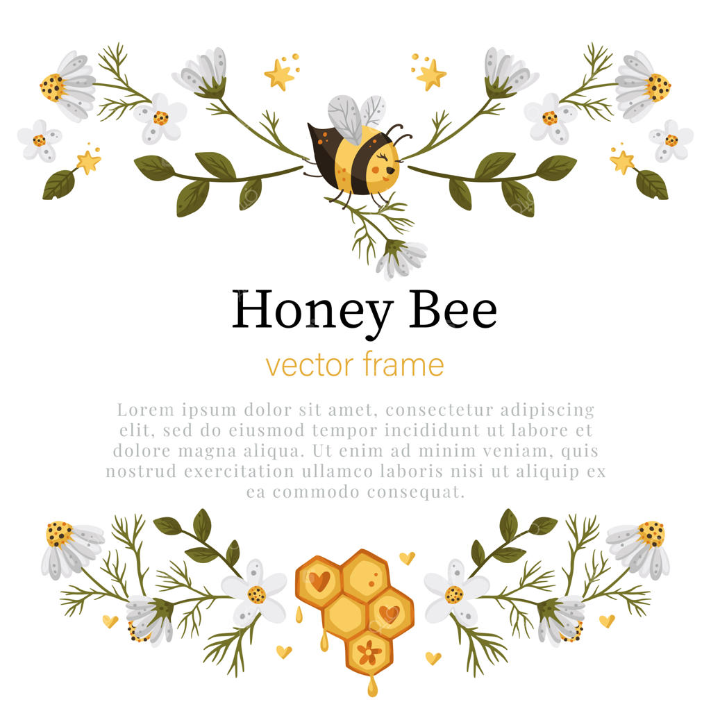 قاب زنبور عسل و گل‌ مینا. تصویر برداری و طراحی افقی برای کارت دعوت.