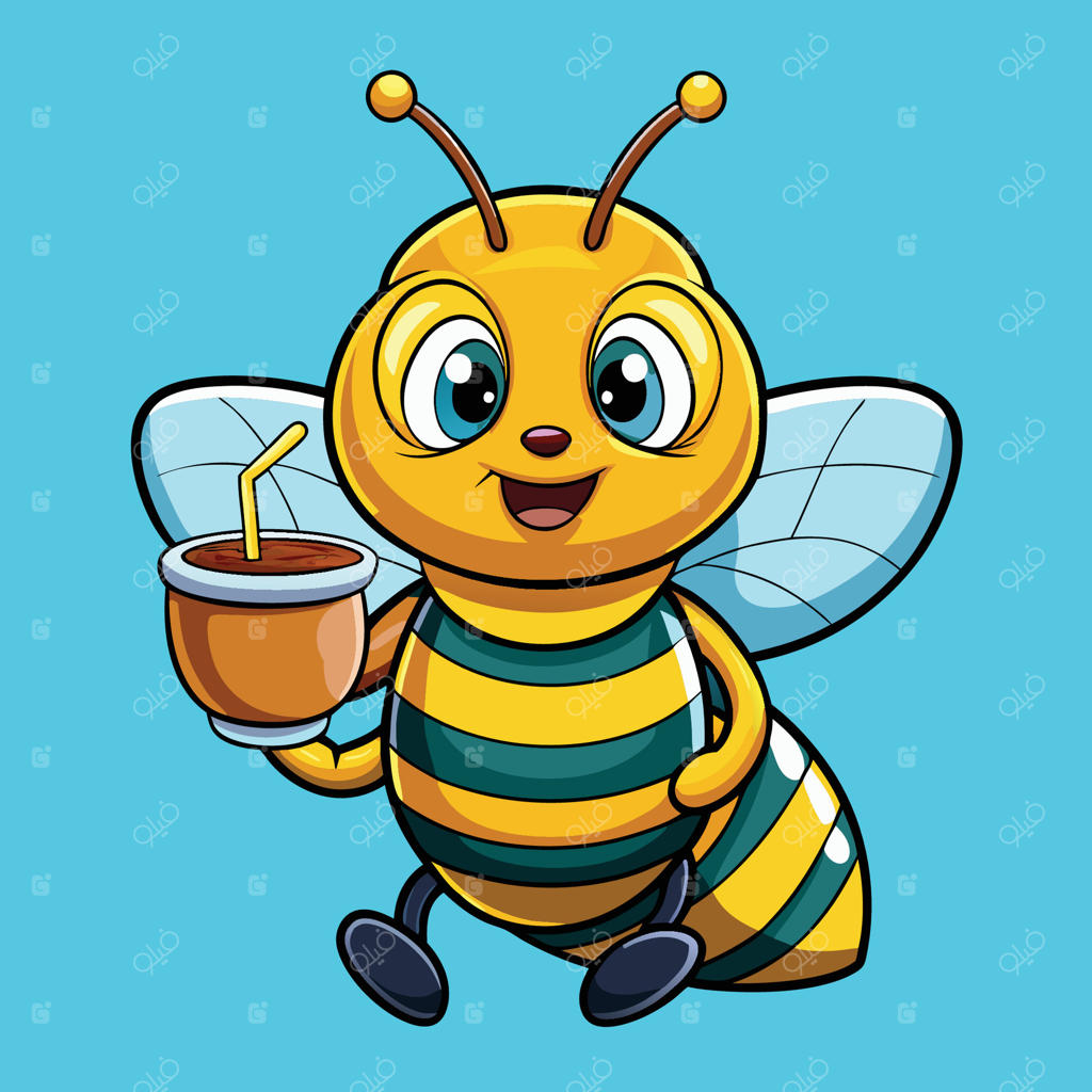 زنبور عسل دوست‌داشتنی از یک فنجان کوچک قهوه می‌نوشد - کارتون بامزه