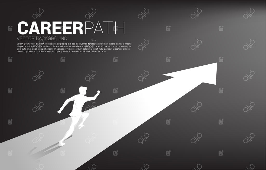 سایه‌نمای یک تاجر در حال دویدن روی پیکان روبه‌جلو.