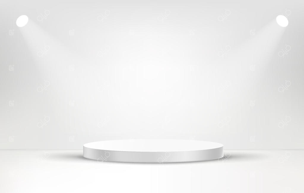 استودیوی سفید و خالی با پروژکتورهای روشن، وکتور سه‌بعدی