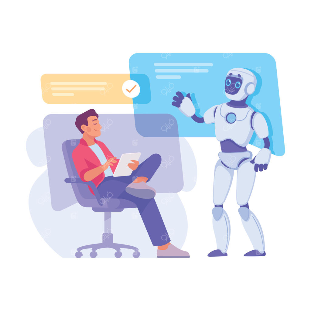 تصویرسازی تعامل ربات دستیار هوشمند با مرد