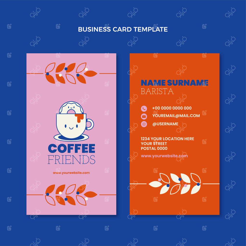 قالب کارت ویزیت عمودی و مینیمال برای کافی‌شاپ