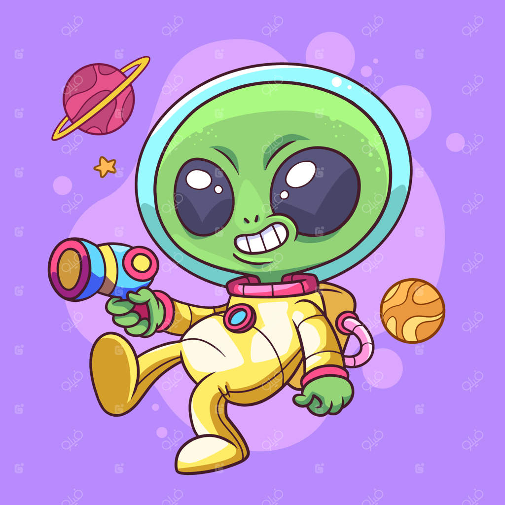 تصویر کارتونی دست‌کشیده‌ی موجود فضایی