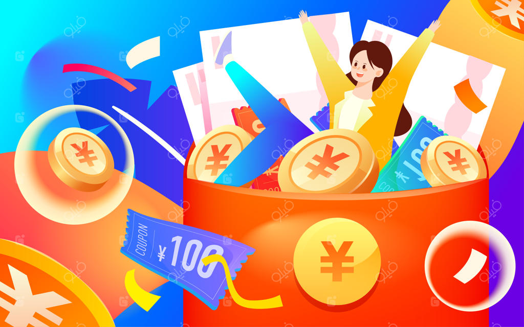 مدیریت مالی اینترنتی با پاکت‌های قرمز و سکه‌های طلا در پس‌زمینه