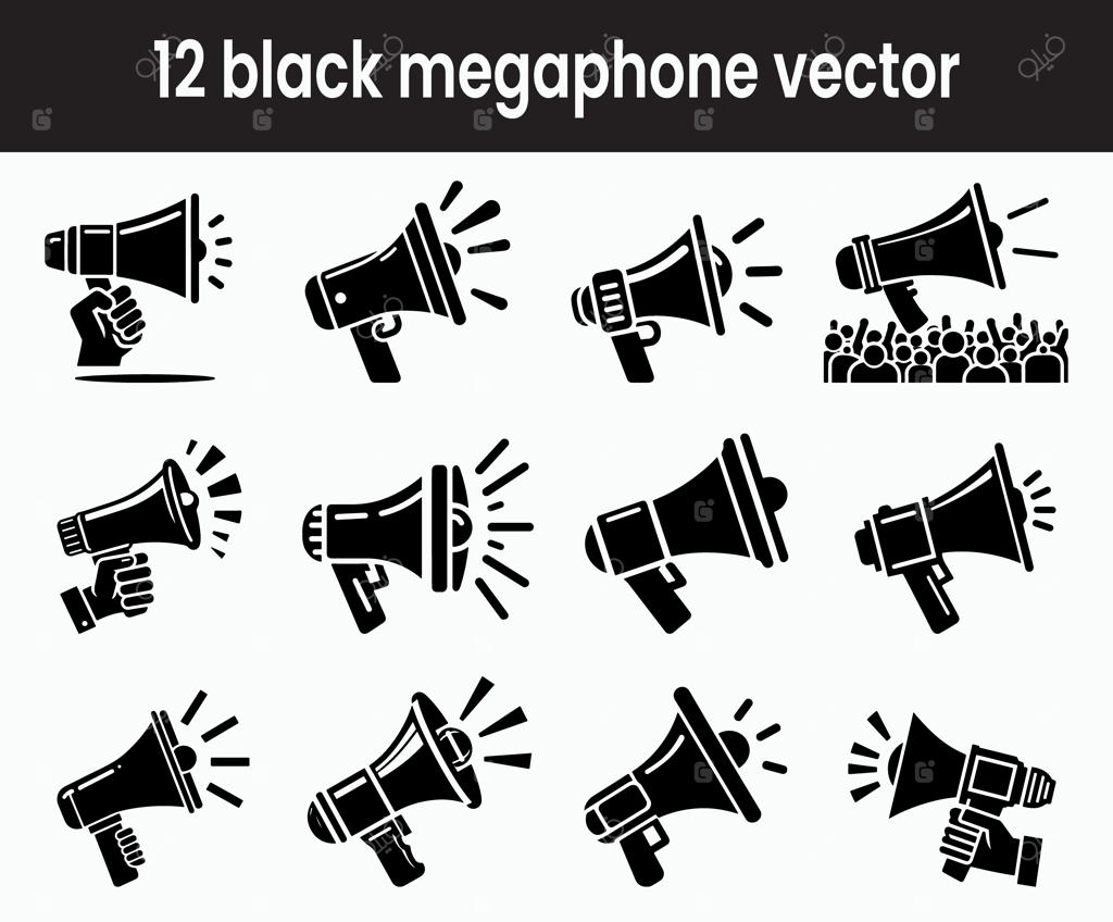 وکتور سایه‌نمای آیکون‌های بلندگو در پس‌زمینه سفید