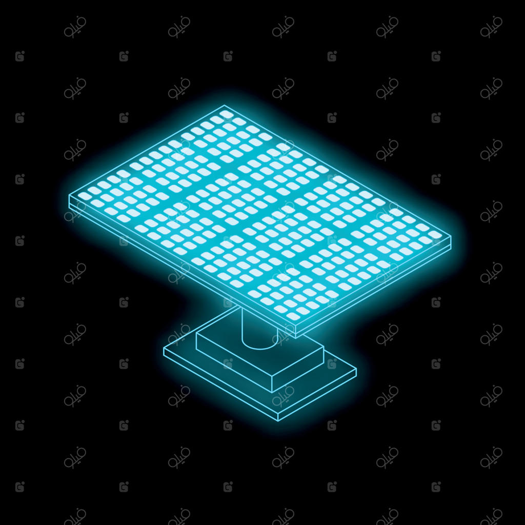 پنل خورشیدی درخشان تولیدکننده انرژی نو روی پس‌زمینه تیره