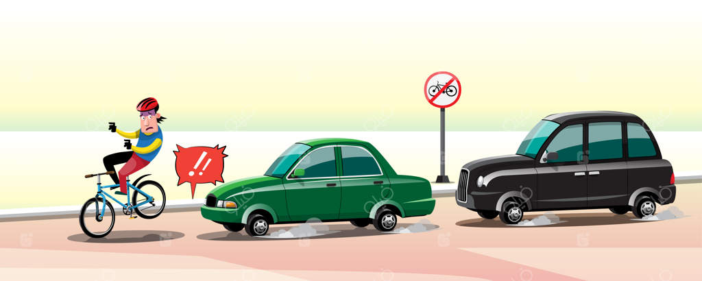 همیشه ممکن است هنگام دوچرخه‌سواری تصادفات رخ دهند. همیشه تجهیزات ایمنی مانند کلاه ایمنی، دستکش و زانوبند بپوشید. طراحی تصویر برداری تخت