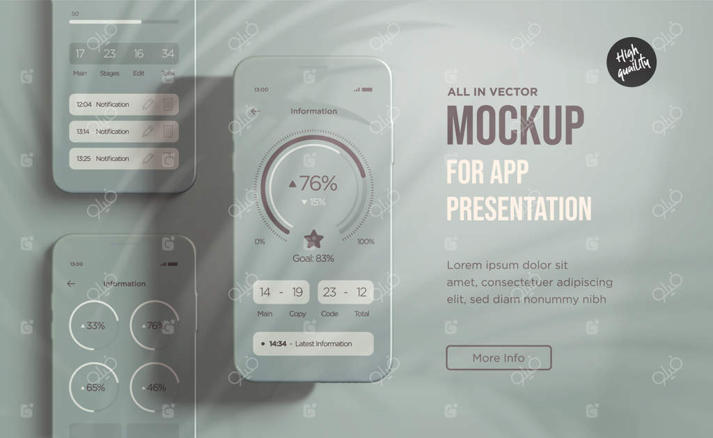 طراحی ماکت واقعی و مدرن گوشی هوشمند سیاه برای اپلیکیشن موبایل وکتور