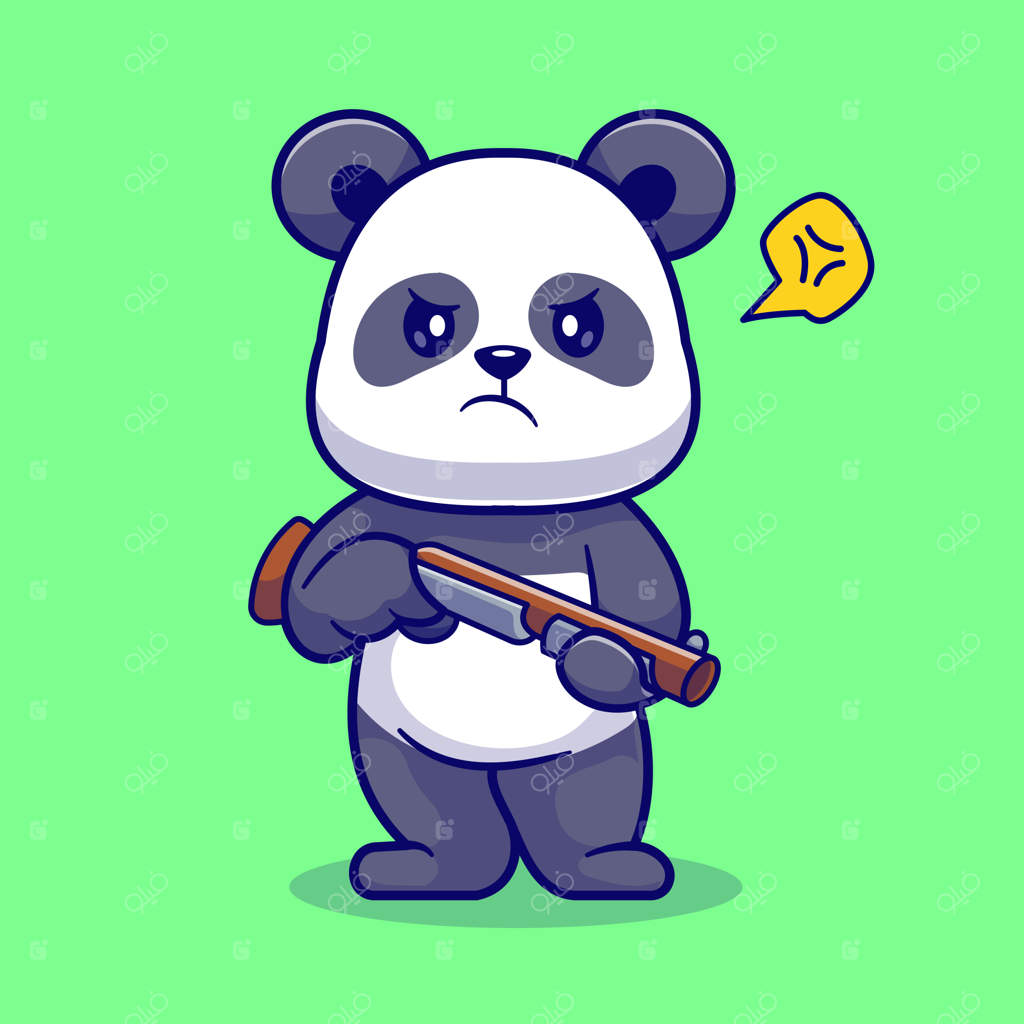 آیکون وکتور کارتونی پاندا بامزه با اسلحه. مفهوم آیکون مد حیوانات به صورت مجزا