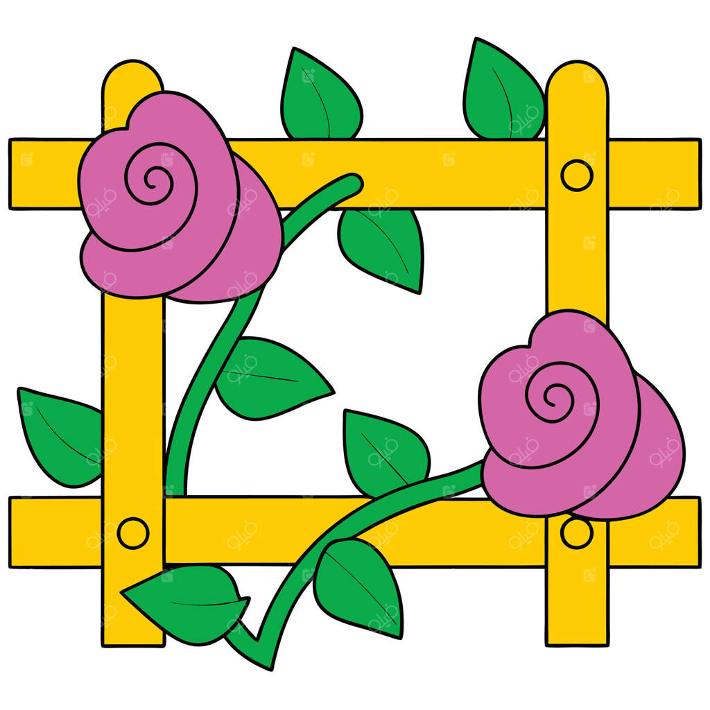 گل‌های صورتی جذاب که از حصار چوبی زرد باغ بالا می‌روند