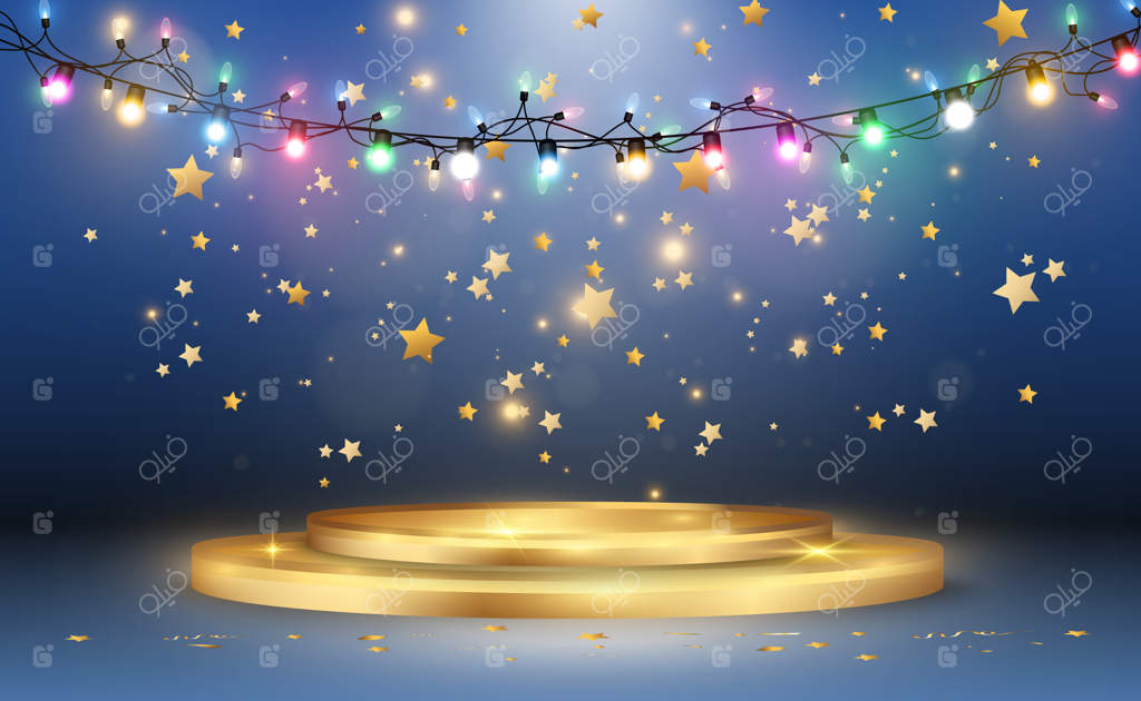 سکوی طلایی با درخشش‌ها.