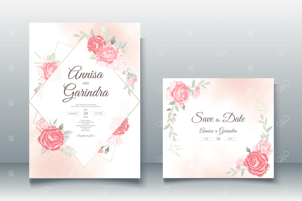 ست قالب کارت دعوت عروسی با طرح زیبای گل و برگ‌ها