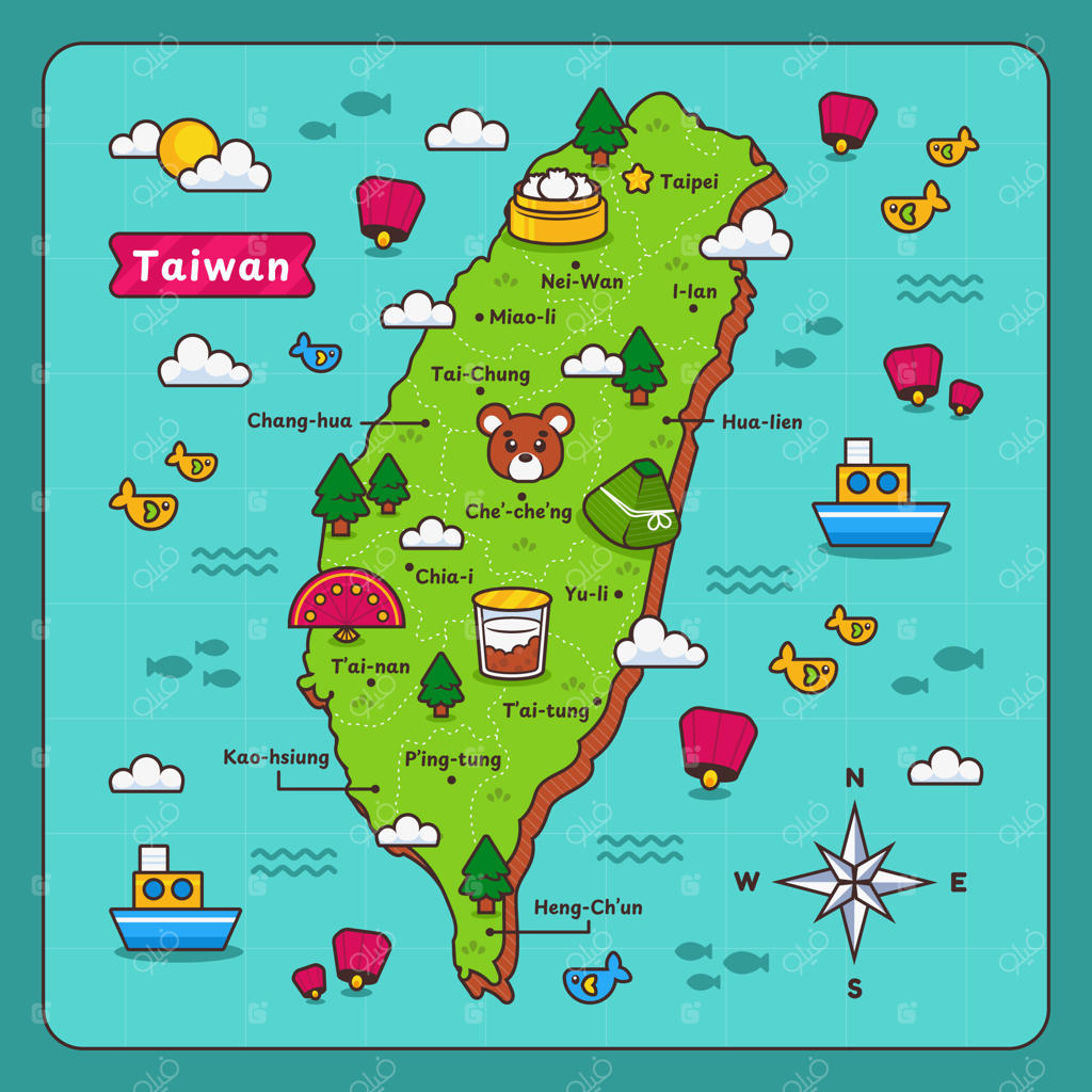 نقاشی دستی نقشه تایوان