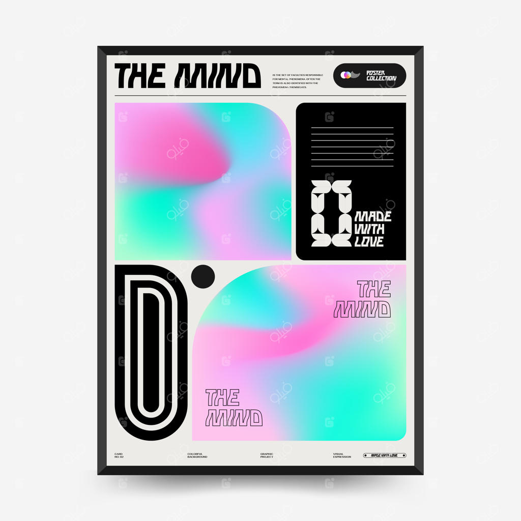 پوسترهای هنری با گرادیانت انتزاعی برای نمایشگاه هنری با عناصر اشکال ابتدایی