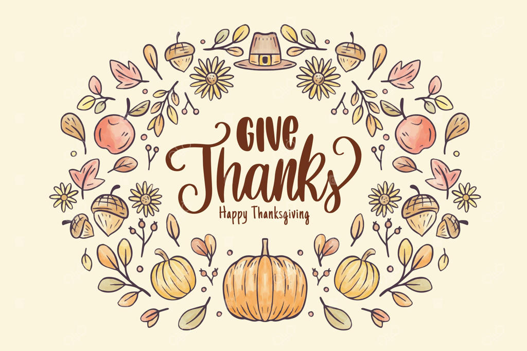 پس‌زمینه‌ی شکرگزاری طراحی‌شده با دست