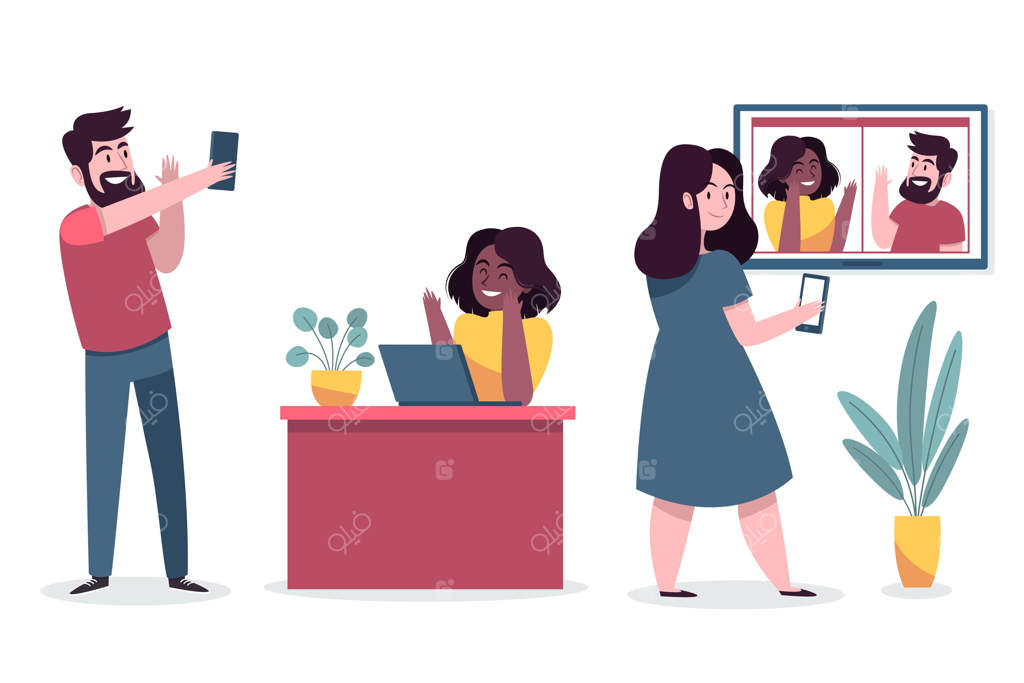 مجموعه‌ای از صحنه‌های ویدئوکنفرانس دوستان نقاشی‌شده با دست