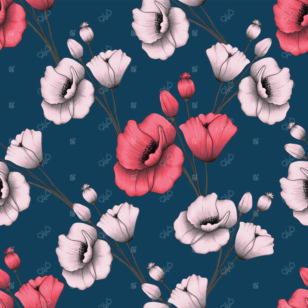 پترن بی‌نقص گل‌های شقایق صورتی ملایم