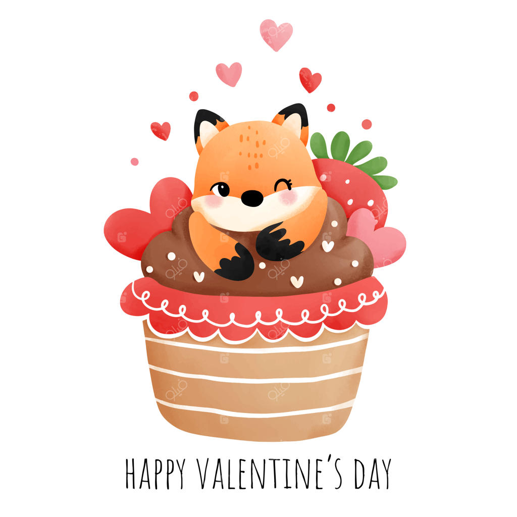 ایلوستراسیون وکتور کیک ولنتاین با طرح روباه