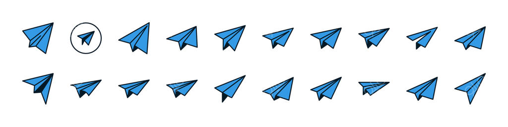 مجموعه آیکون‌های رنگی کاغذی آبی، نامه و پست. پیکتوگرام ساده برای طراحی وب و گرافیکی، اپلیکیشن‌ها، بنرها، شبکه‌های اجتماعی و کارت‌ها